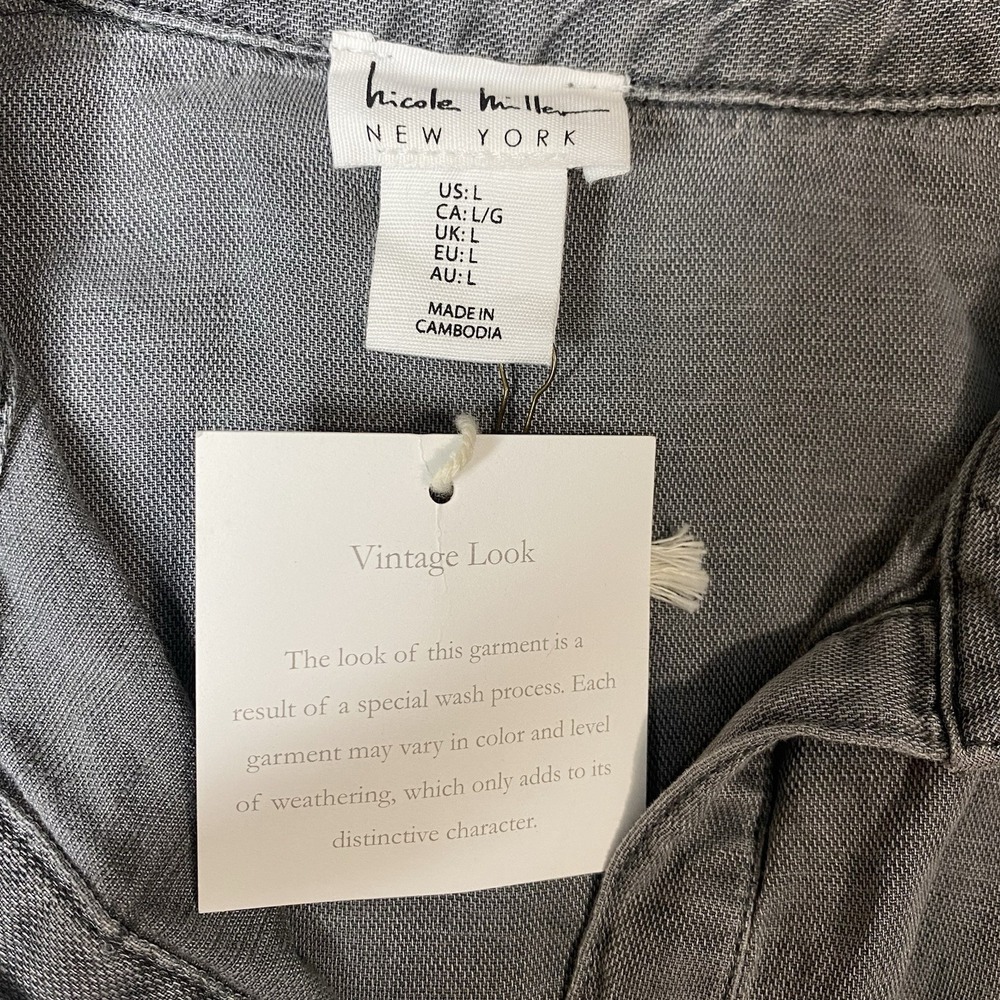 Nicole Miller New York Romper Sz L Linen Lyocell Blend Braided Belt Button Front - Picture 12 of 14